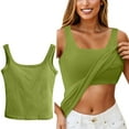 thumbnail image 2 of HOCIRET Tank Top with Built In Bra for Women Adjustable Spaghetti Strap Tops Solid Scoop Neck Padded Cami Shirt Y2k Layering Shapewear Army Green One Size, 2 of 5