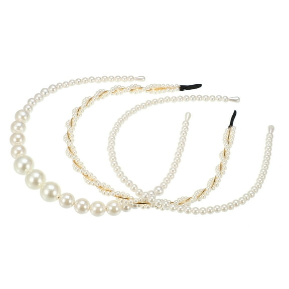 Vocoste 3 Pcs Fashion Faux Pearls Headbands Set Different Designs Hairbands Party Wedding Faux Pearl for Women