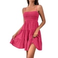 thumbnail image 3 of Laqbezok Spaghetti Strap Summer Dress, Smocked Bodice Tiered Ruffle Mini Sun Dress, Casual Sleeveless Beach Party Dress, Solid Color Flowy Short Dress, 3 of 8
