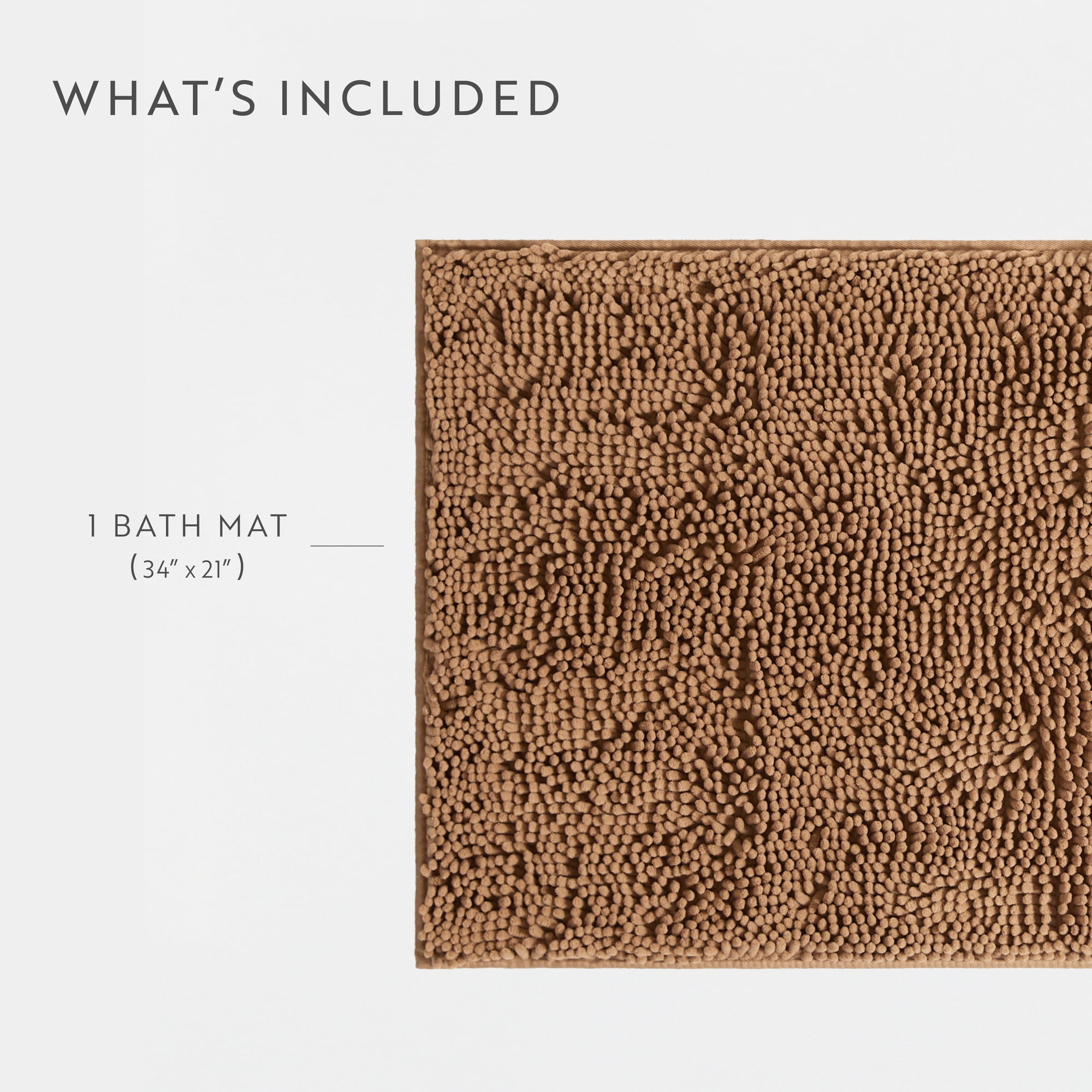 Soft Absorbent Chenille Bath Mat Rug with Anti-Skid Rubber Backing, 34 x 21, Mocha, by Noble Linens