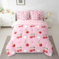 Erosebridal Red Cherry Bedding Queen Size, Kawaii Floral Bed in a Bag Queen size, Princess Style Decor, Reversible 7-Piece