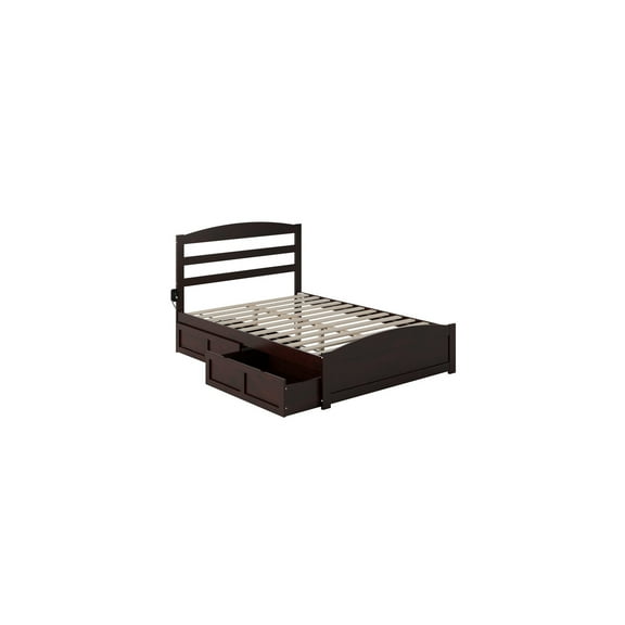 Solid Wood Platform Bed with Footboard & Drawers - Full Size Espresso - Underbed Storage & Charging Station