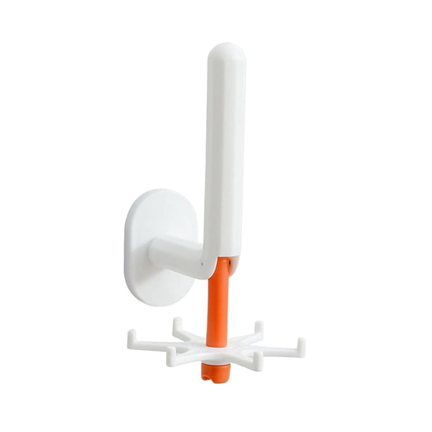 Gancho de pared para utensilios de cocina, 6 ganchos con rotación de 360 grados para la puerta del hogar. blanco y naranja