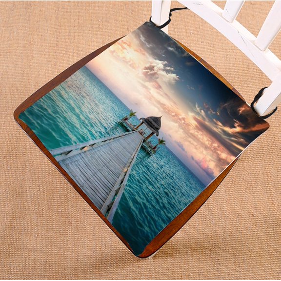 PHFZK Bule Ocean Waves Chair Pad, Idyllic Arbor on Water, Maldive Island Seat Cushion Chair Cushion Floor Cushion Two Sides Size 16x16 inches