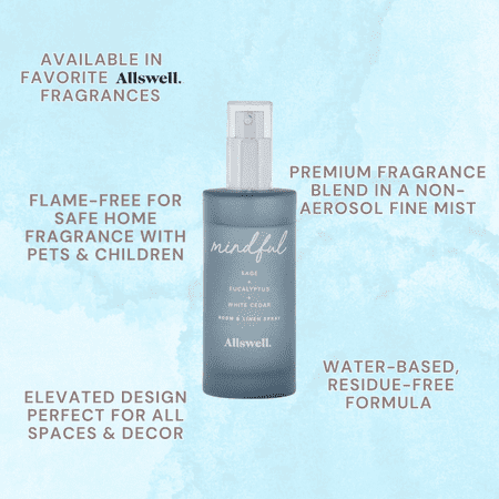 Allswell Mindful (Sage + Eucalyptus + White Cedar) Scented Room & Linen Spray 3.4 Fl oz (100mL)