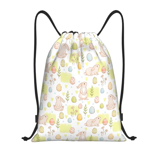Saiise Easter Rabbit Pattern Sports Drawstring Backpack - String Swim Gym Bag with Wet Proof Pocket for Women&Men-Medium