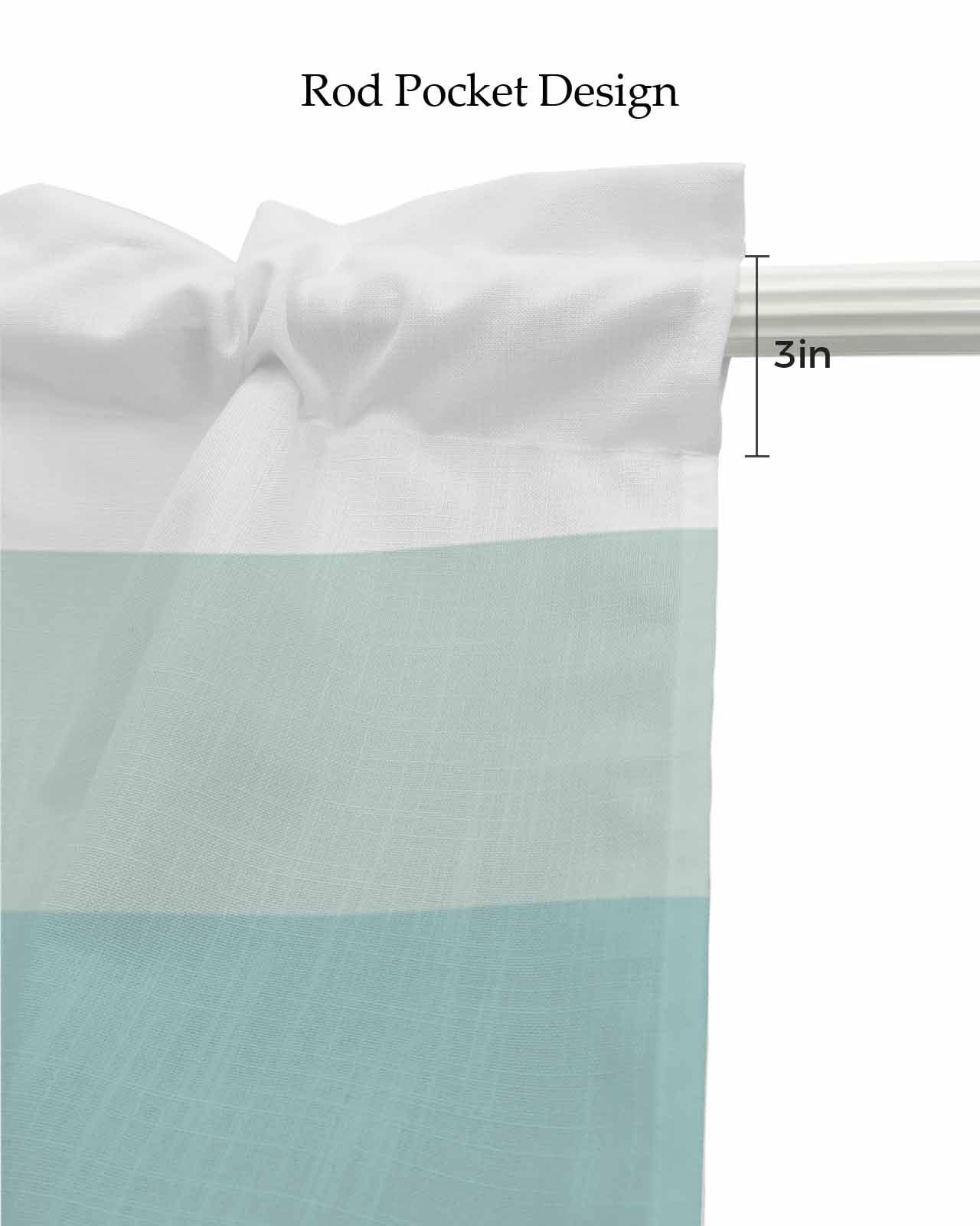 Teal Grey Linen Curtain Valance for Bedroom/Bathroom/Kitchen/Office/Living/Dining Room Window,Minimalist Geometric Turquoise Stripes Pocket Topper Drapes Decorative Cafe Drapery Panel 42"x18"