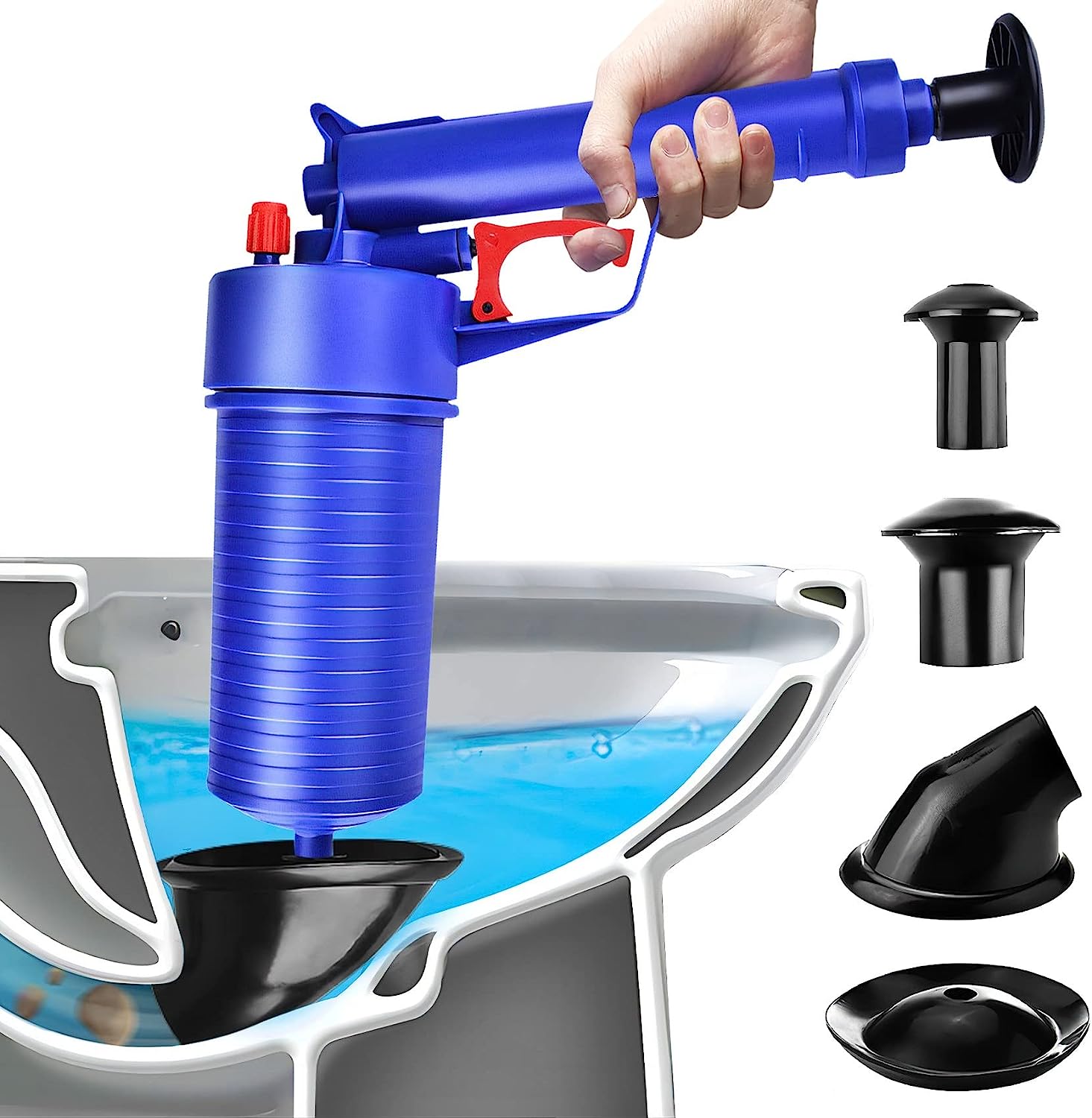 Toilet Plunger Set, Drain Clog Remover with 4 Sized Suckers, High