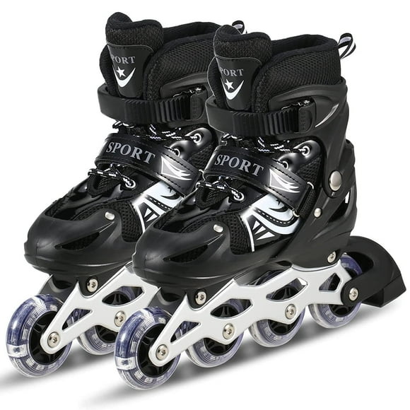 Longmire Patins en Ligne Taille Ajustable Roues Solides en Pu Pur Aluminium avec Lumière Led sur Roues, Groupe d'Âge Garçon 6-15 Ans (Noir) Meilleur Cadeau pour Enfants, Débutants & Juniors