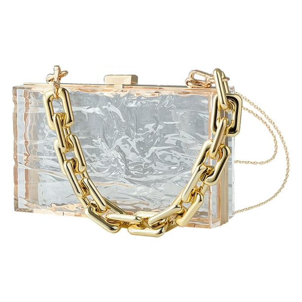 Bolso de noche para mujer Acrilico Ice Crack Caja transparente Bolso de mano Monedero con cadena Blanco Ehuebsd Para Estrenar Bodega Aurrera en linea