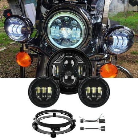 7 inch Motorcycle LED Headlight 4.5" Fog Passing Lights DOT Kit Compatible with Harley Davidson Fat Boy Street Glide Heritage Softail Road King Black