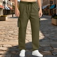 thumbnail image 4 of Inleife Fleece-Lined Pants for Men Casual Solid Multiple Pockets Outdoor Straight Type Fitness Pants Cargo Pants Trousers, 4 of 5
