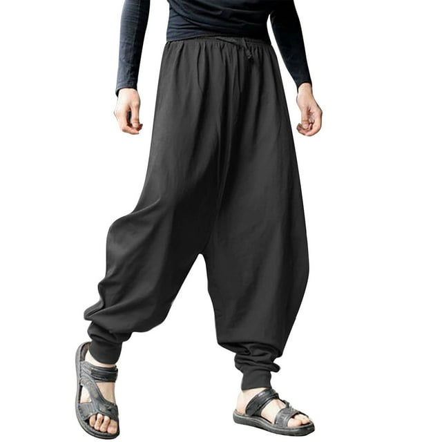 WEAIXIMIUNG Men's Overalls Denim Green Mens Summer Retro Solid Color Loose Large Size Linen Harem Pants