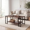 thumbnail image 6 of Giantex 2 Tier Coffee Table, Living Room Center Table w/Metal Frame, Accent Table, Rustic Brown, 6 of 9
