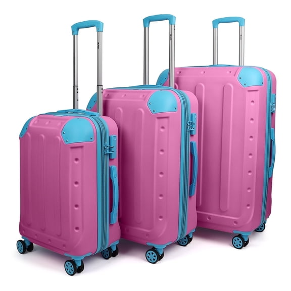 3 Piece Hardside Luggage Set, Expandable ABS Spinner Suitcases (20/24/28) – Lightweight & Scratch-Resistant Travel Luggage, Pink -EL2401