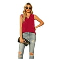 thumbnail image 3 of Uvplove Women's Summer Sleeveless Chiffon Tank Tops Loose Casual V Neck Shirt Red S-2XL, 3 of 7