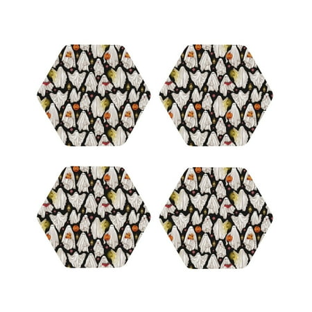 

Fuzoiu Different Ghosts Print Leather Coasters Set Drink Coasters Set of 4 for Tabletop Protection Durable PVC Coasters Home Décor and Housewarming Gift-Hexagon