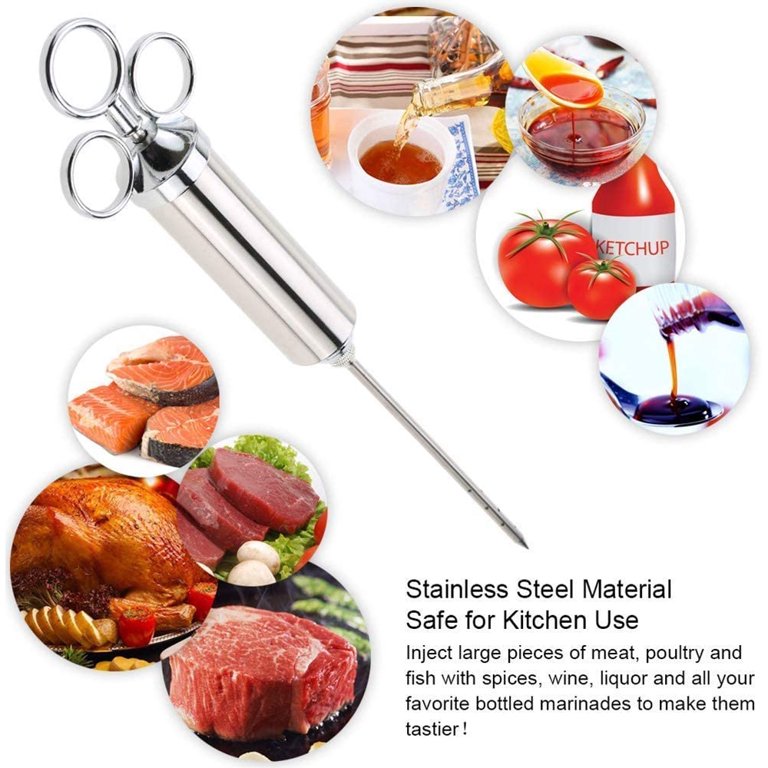 Heavy duty 304 Stainless Steel Meat Injector Kit with 2-oz Large Capacity  Barrel with 3 commercial Marinade Needles