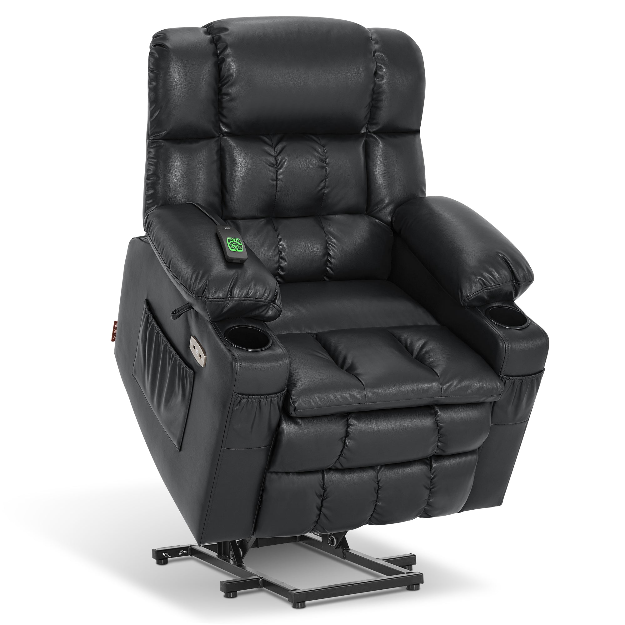 MCombo Lay Flat Dual Motor Power Lift Recliner with Massage and Heat for Petite Elderly, Infinite Position Lift Chair, Faux Leather (Small-Regular, Black)