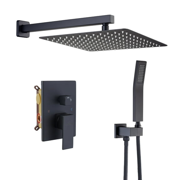 CASAINC 1-Spray Patterns 12 in. Wall Mount Shower System Rain Shower Heads and Metal Handheld in Matte Black (Valve Included)