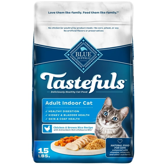 Blue Buffalo Tastefuls Dry Food, Adult Indoor Cat, Chicken and Brown Rice, 15-lb Bag