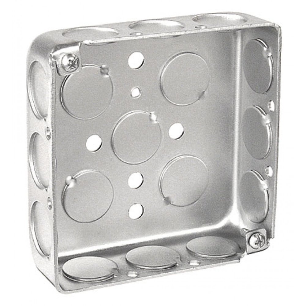 5 Pcs, 4" Square Extra Shallow Junction Box, 11/4 In. Deep, (12) 1/2