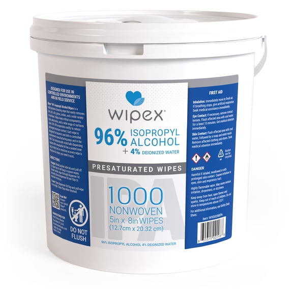 Wipex 96% Isopropyl Alcohol Wipes Bucket 1000ct All-Purpose Cleaner for Technical Cleaning and Home, 1pk