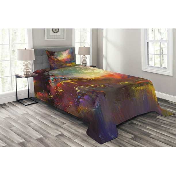 Fantasy Bedspread Set Magical Lake With Brush Effects Surreal Nature Elf Tranquil And Serene Art Print Decorative Quilted Coverlet Set With Pillow Shams Included Multicolor By Ambesonne Walmart Com Walmart Com