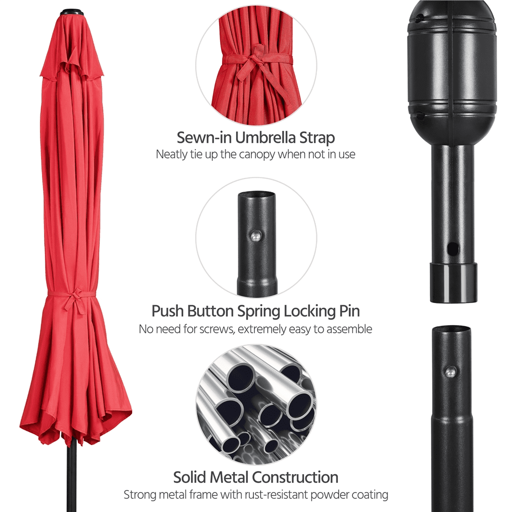 Alden Design 11 Foot Patio Umbrella with Crank and Push Button to Tilt, Red