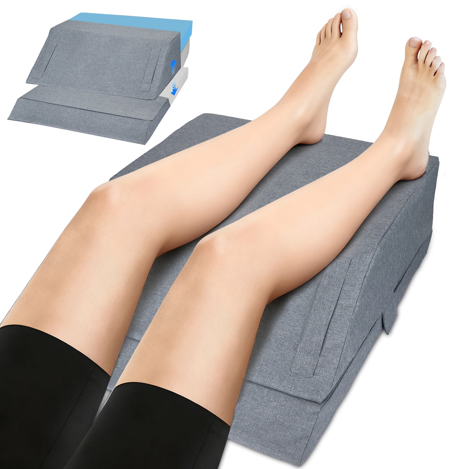 AMTPM Leg Elevation Pillow, Adjustable Height 45° Ergonomic Wedge Pillow with Cooling Memory Foam, for Leg Swelling, Post Surgery, Back Support
