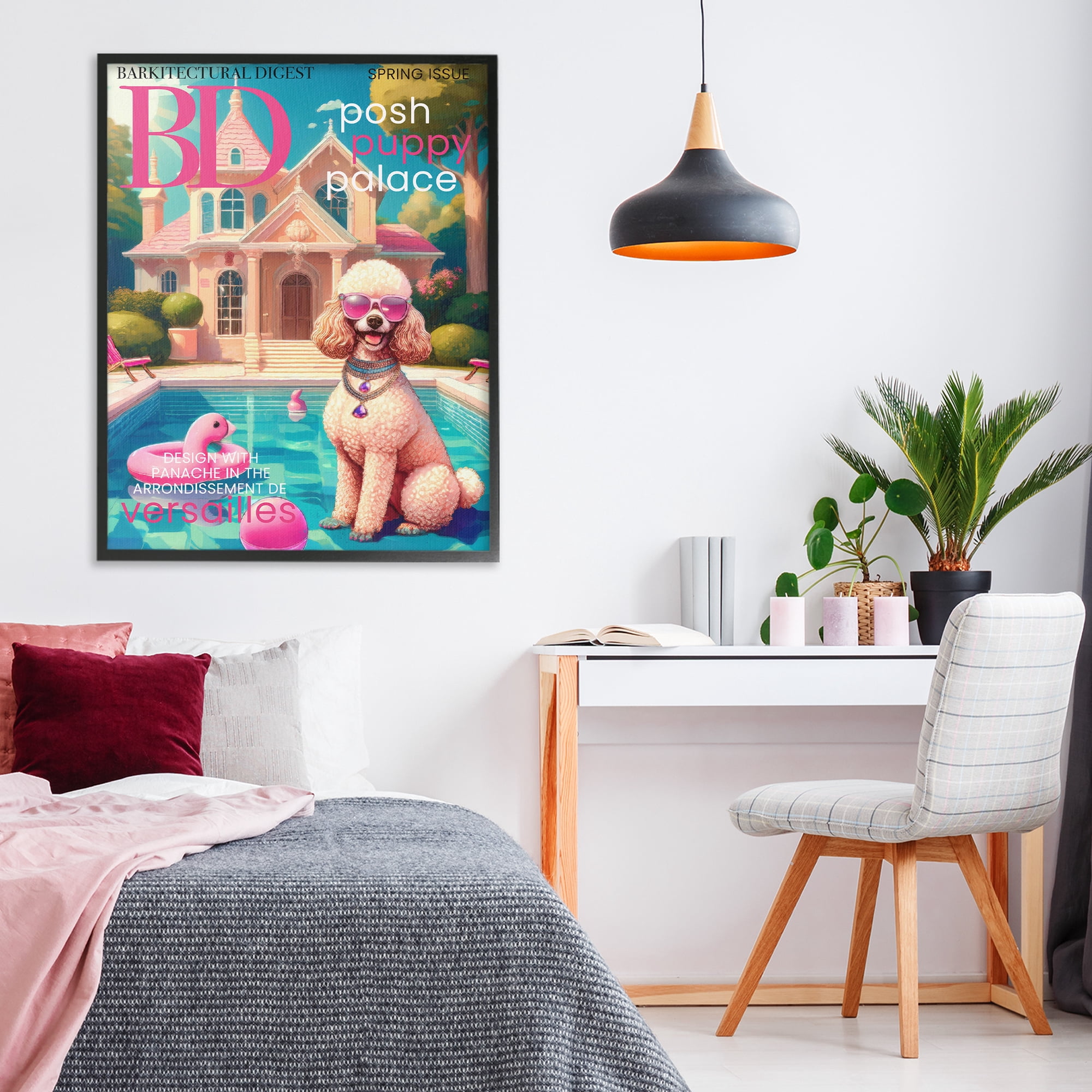 Stupell Industries Poodle Magazine Parody Black Framed Giclee Art, design by Grotto Studios