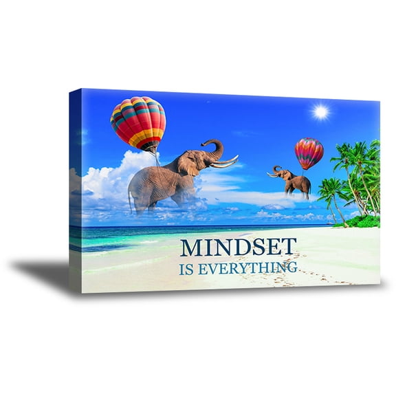 Awkward Styles Motivational Wall Art Inspirational Quotes Wall Art Motivational Wall Decor Elephants Art Inspirational Quote Mindset is Everything Wall Decoration Optimistic Office Canvas