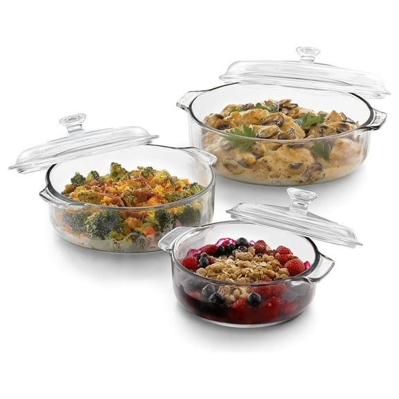 KeLiang 56030 Baker's Basics 3-Piece Covered Casserole Dishes, Versatile Glass Baking Dishes for Oven, Clear Lead- Casserole Cookware