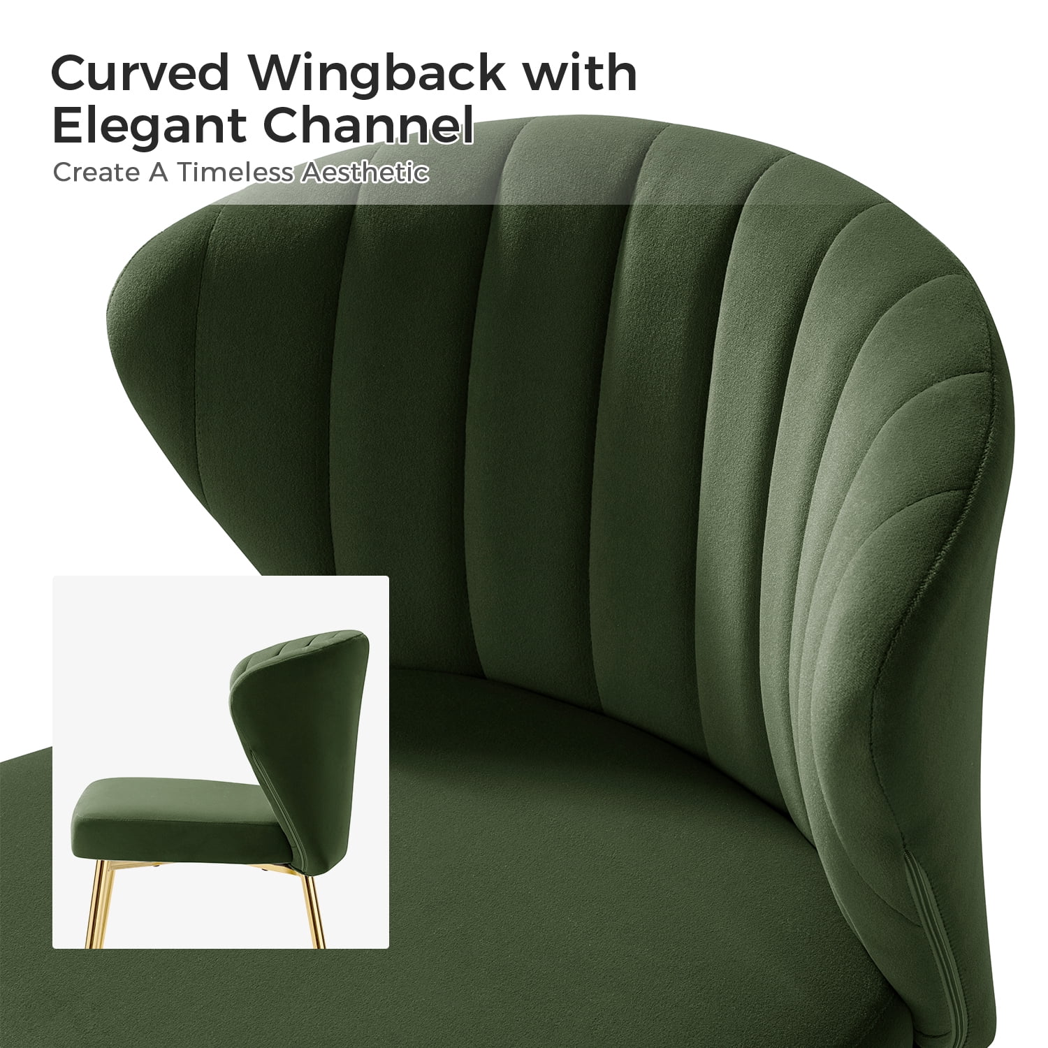 Tina's Home Velvet Dining Chairs Set of 2 Upholstered Wingback Side Chairs Living Room Kitchen Forest