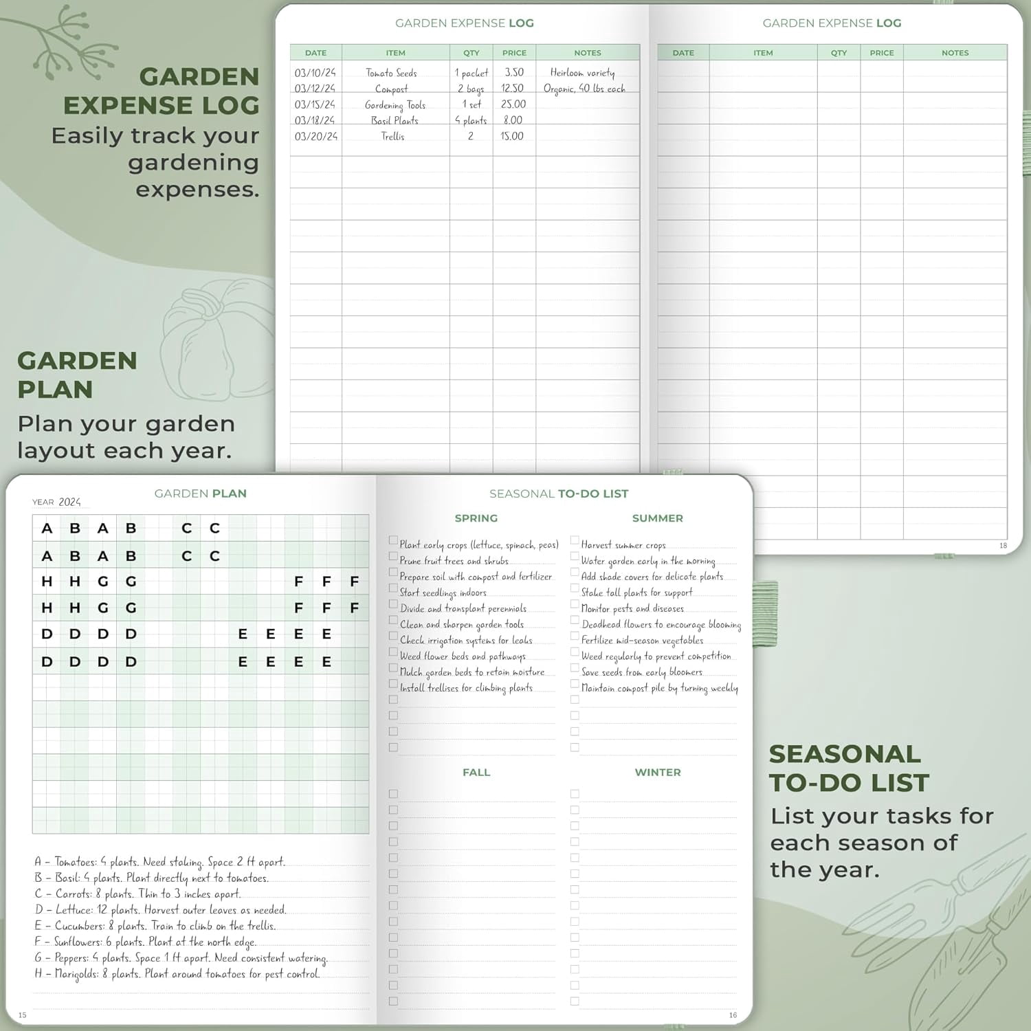 Gardener’s Journal – Guided Gardening Notebook to Plant Vegetables, Flowers & Herbs – 5-Year Garden Log Book for Beginners (Cypress)