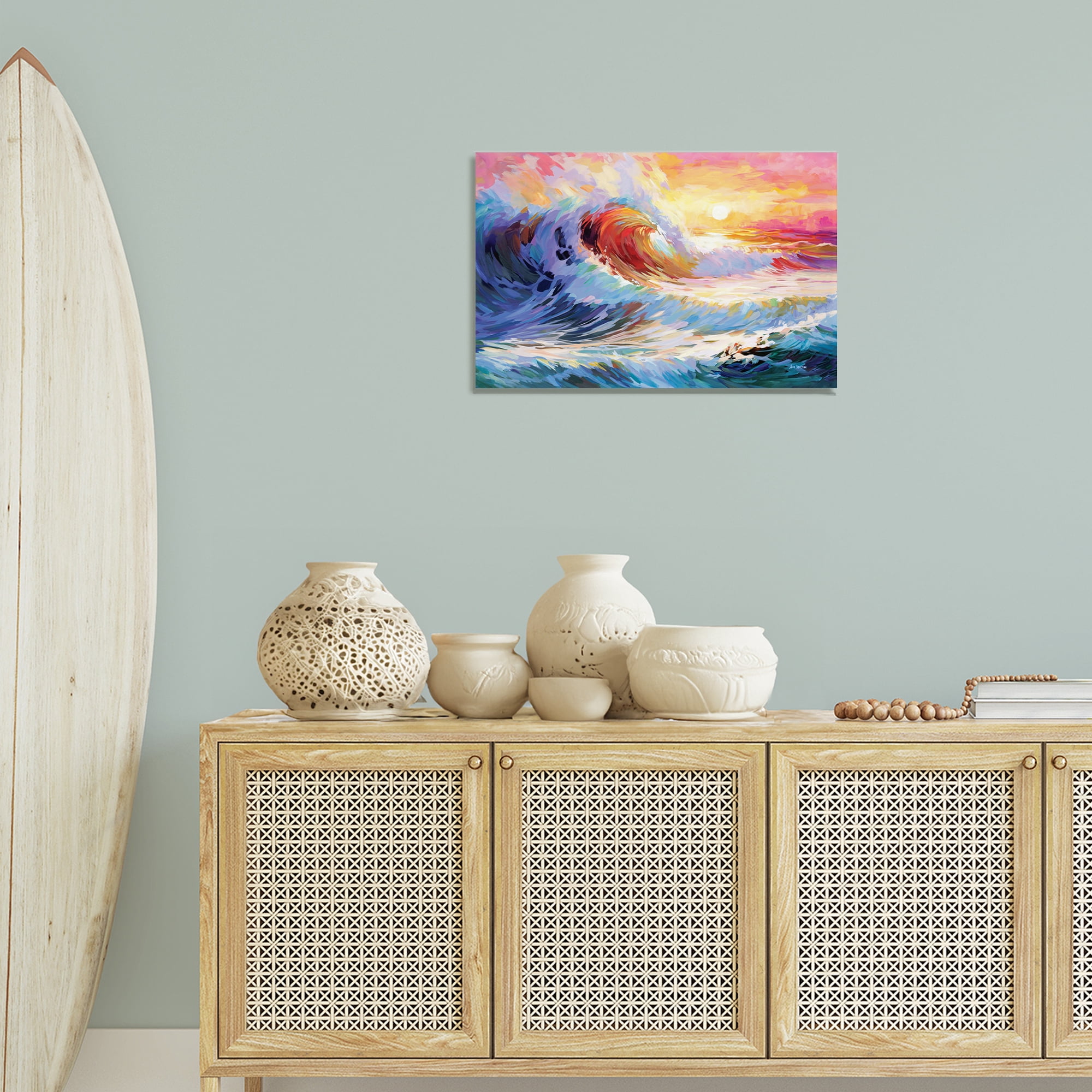 Stupell Industries Sunrise over Ocean Wave Nautical & Beach Painting Wrapped Canvas Art Print Wall Art, 24 x 16