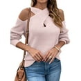 thumbnail image 3 of Xuanfei Women Crossover Neck Cold Shoulder Long Sleeve Solid Color Knit Sweater, 3 of 7