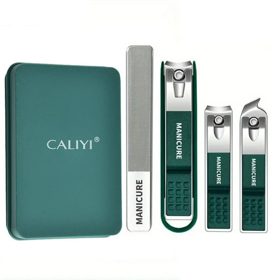 CALIYI 4PCS Nail Clippers Set with Catcher, Mess Free Nail Clippers, Self Collecting Stainless Steel Nail Cutter Sharp Oblique Toenail Clippers Nail File