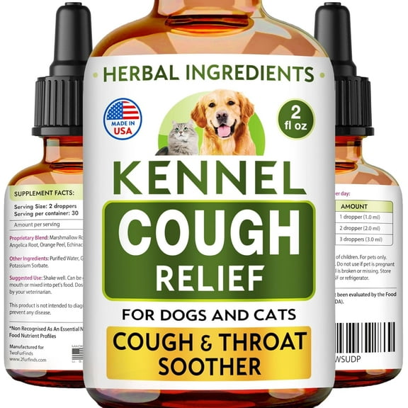 Kennel Cough Herbal Drops for Dogs & Cats - Cough Relief - Throat Soother - Dry and Wet Pet Cough - Made in US - 2 Fl Oz