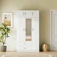 thumbnail image 2 of 3-Door Mirror  Wardrobe  Closet with Locking Drawer, Bedroom Armoires with Top Cabinet, Tall Wardrobe Closet Cabinet for family, White, 2 of 8