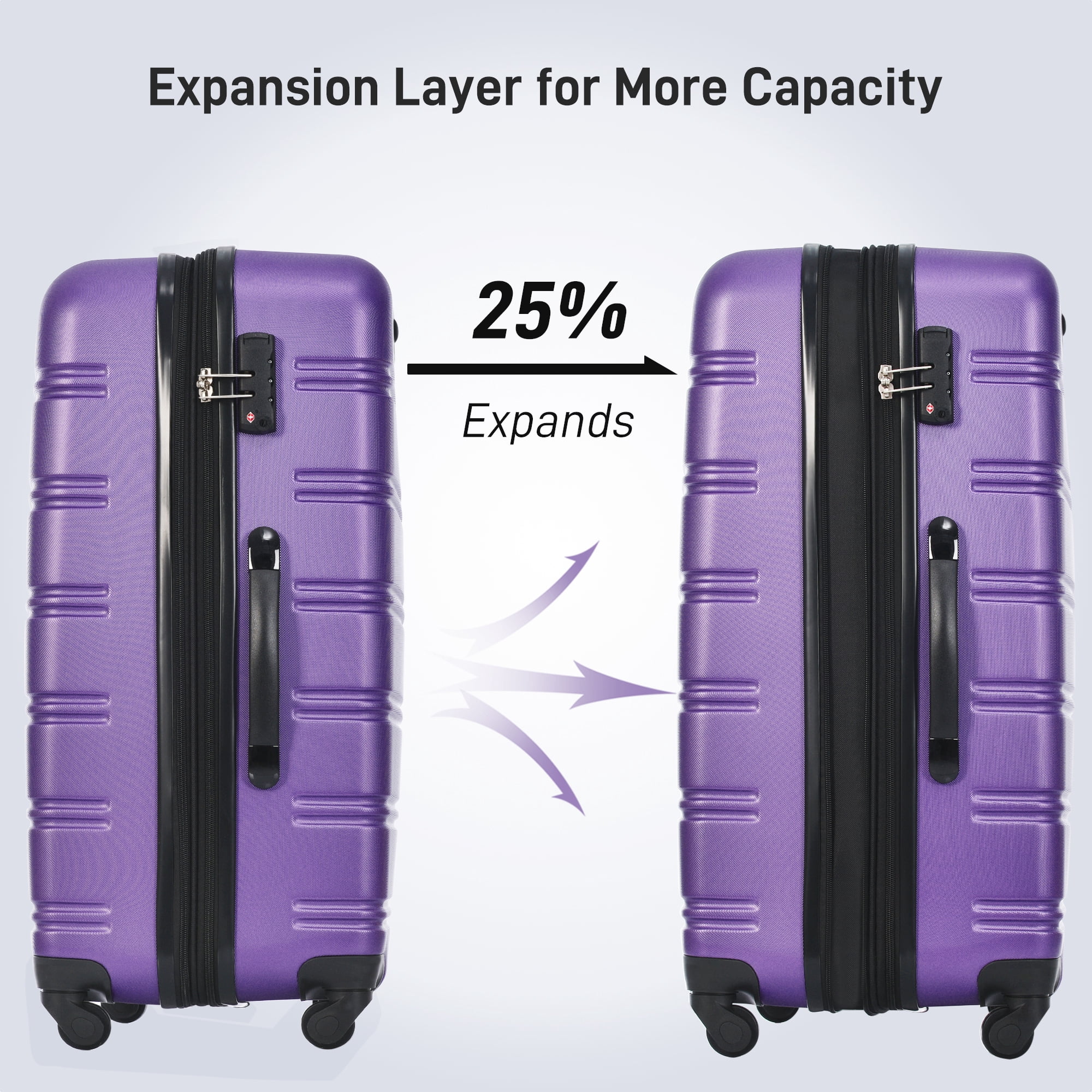 MAYEERTY 3-Piece Classic Hardshell Luggage Set with TSA Lock for Travel, 20"+24"+28"Expandable Spinner Suitcases
