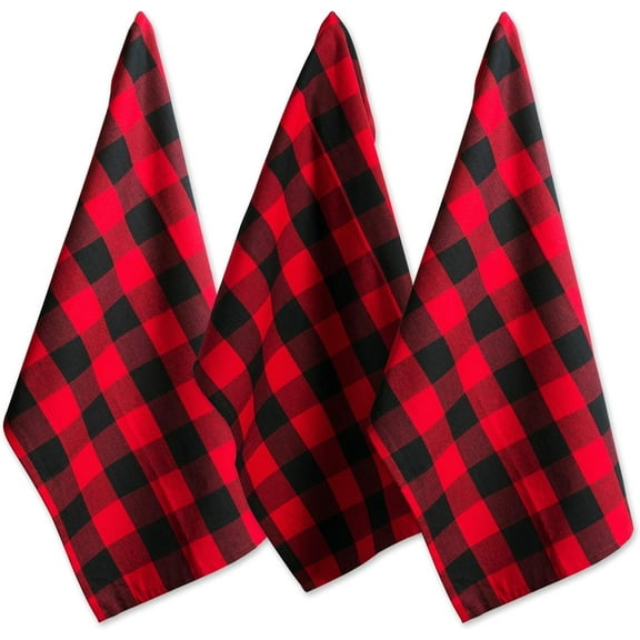 DII Modern Cotton Buffalo Check Dishtowels in Red and Black (Set of 3)