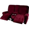 thumbnail image 4 of Housse de Causeuse Inclinable 2024 avec Console Centrale, Housse Extensible en Velours pour Fauteuil Inclinable 2 Places avec Porte-Gobelet, 4 of 10