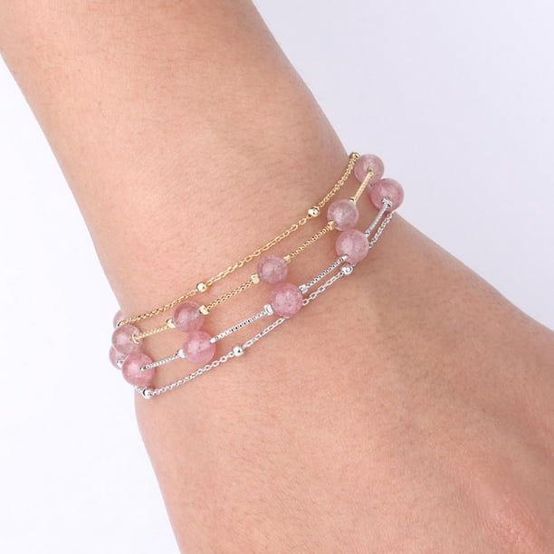 Bracelet pierre précieuse naturelle de rubis, perles rondes, argent 925, or  gold filled 14K, pierre de