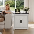 thumbnail image 2 of Farmhouse End Table - 24" White Farmhouse End Table with USB Charging Station & Barn Door, Rustic Wood,Side Table for Bedroom Living Room, 2 of 8