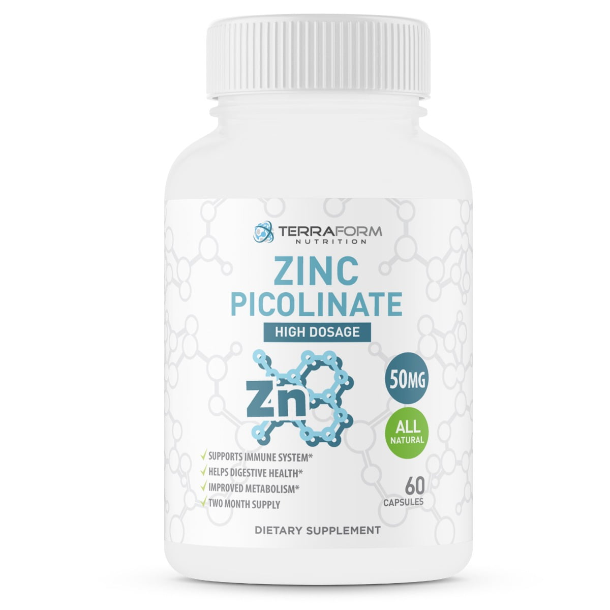 Terraform Nutrition High Dosage Zinc Capsules Supplement, 50mg High