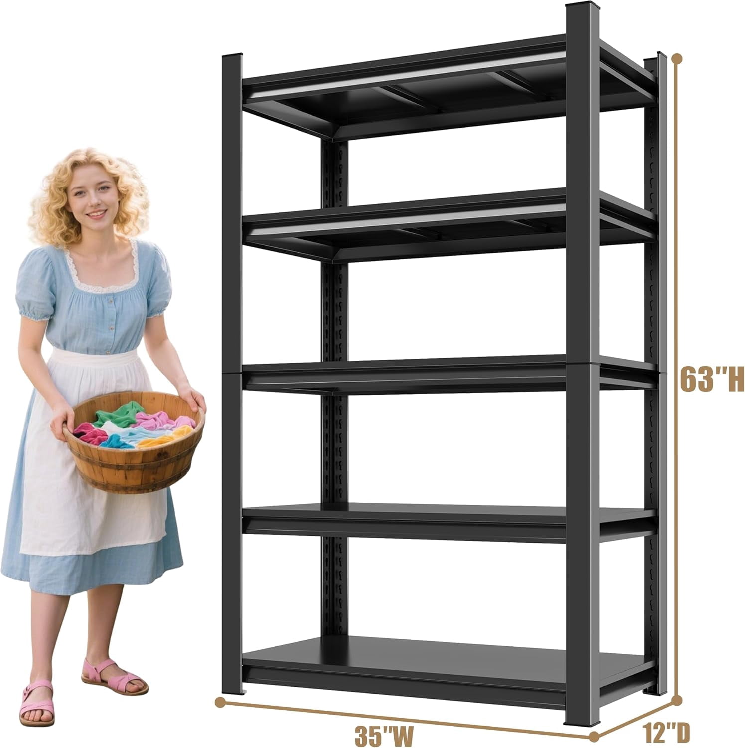 KILISTEELS Over Washer and Dryer Shelves,4 Tiers Laundry Room Standing Shelf,Laundry Room Storage Organization,Adjustable Metal Shelving Unit,35" W x 12" D x 63" H, Black
