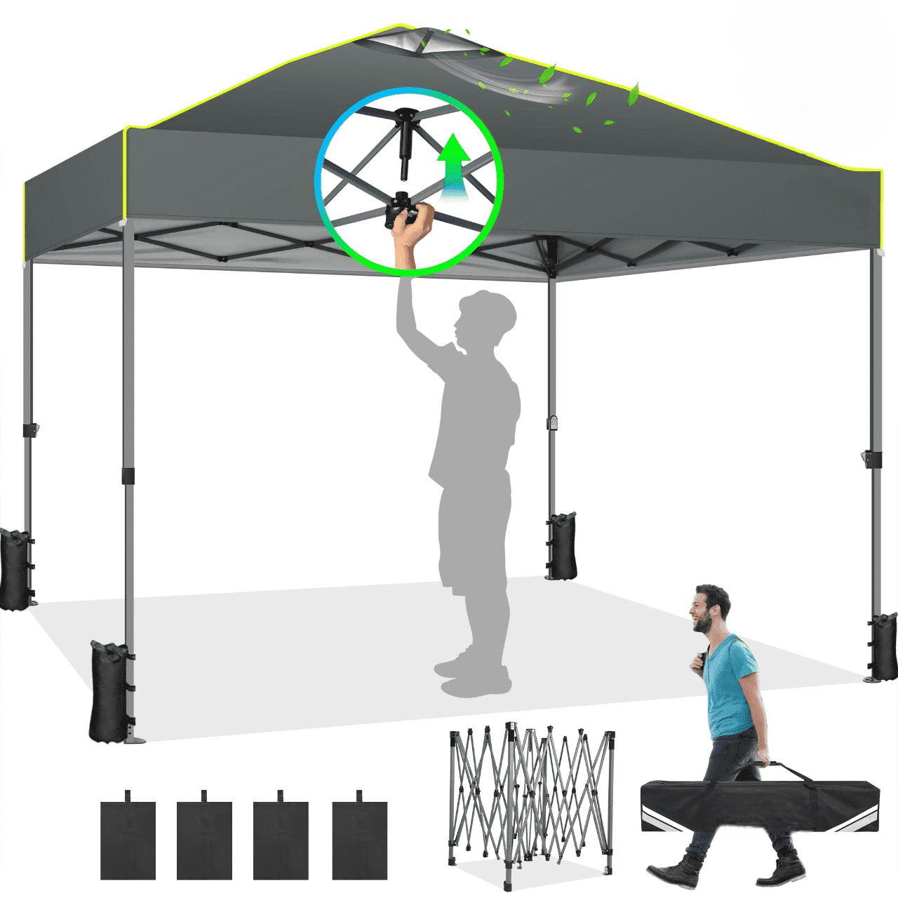 SANOPY 10' x 10' Outdoor Canopy Party Tent EZ Pop Up Canopy Commercial Instant Canopies Gazebo with Air Vent, 8 Stakes & 4 Ropes & 4 Sandbags for Beach Wedding Picnics Camping