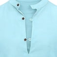 thumbnail image 3 of ZunFeo Mens Cotton Linen Long Sleeve Shirt - Mandarin Collar Henley - Breathable Casual Summer Button Down - Light Blue,Size L, 3 of 3