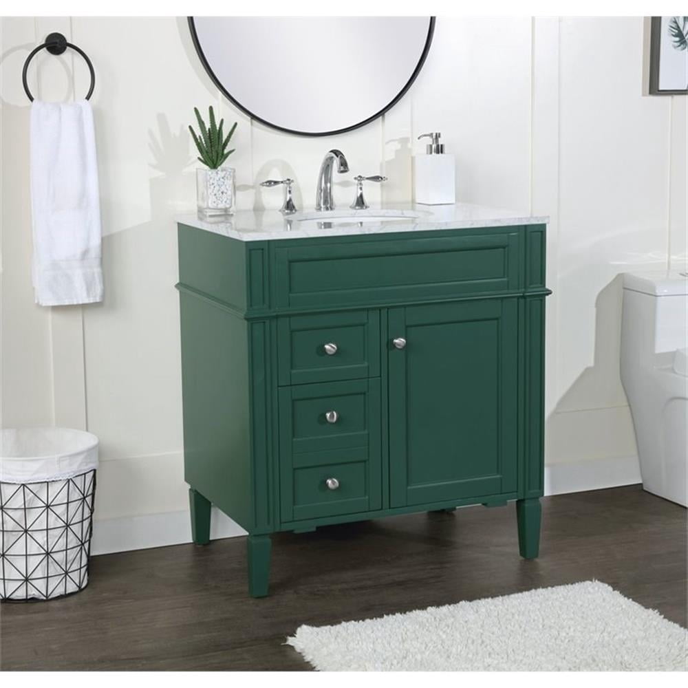 Elegant Decor Park Avenue 32" Metal MDF Marble Single Bathroom Vanity in Green
